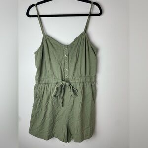 Aerie Women's Olive Green Utility Romper Size Large Sleeveless Shorts Buttons